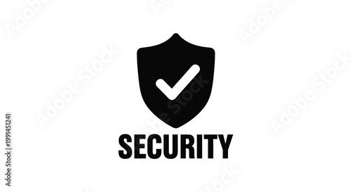 Black shield icon with a white checkmark and the word security