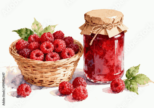 Homemade Berry Raspberries and Jam isolated watercolor vector illustration svg