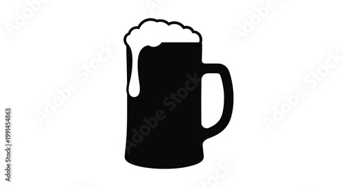 A graphic depiction of a full beer mug frothy head and handle silhouette