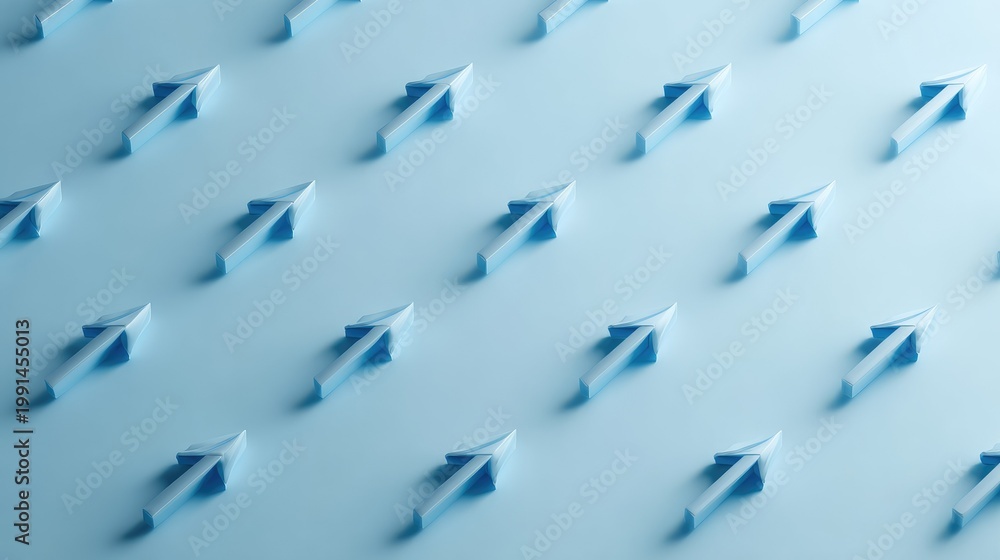 Obraz premium Abstract arrangement of blue paper airplane models on a soft pastel background creating a dynamic and playful visual texture for creative projects