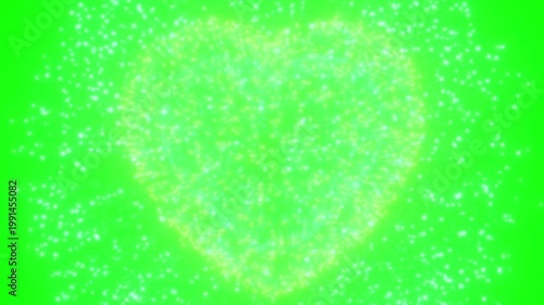 A heart-shaped video animation with a green background and sparkling effects