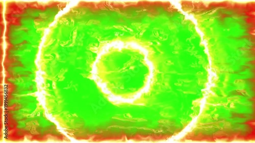 A video showcasing a vibrant green and orange abstract background with a bright yellow circle in the center.