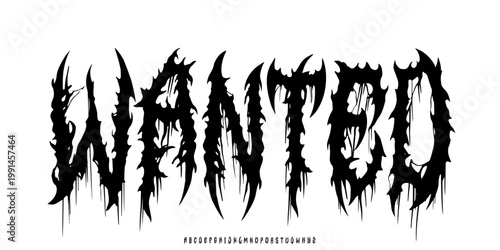 Dark Lettering tattoo vector type font. Concept of Grunge type font with Gothic Punk Rock elements. Scary tattoo font concept. Rock style lettering for y2k print design