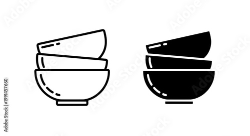 Bowls stacked set with black and white minimalist design featuring ceramic, kitchen, dining with tableware and utensils elements for eating, food