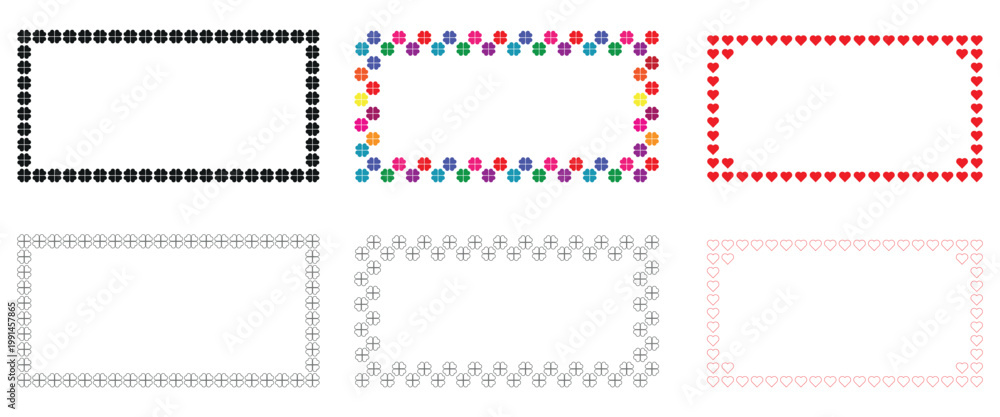 Obraz premium Various decorative borders and frames made from repeating hearts clovers and geometric patterns