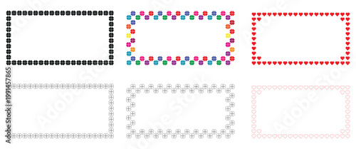 Various decorative borders and frames made from repeating hearts clovers and geometric patterns