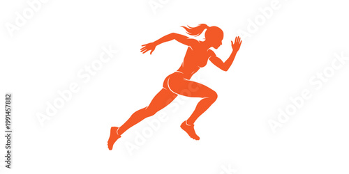 Orange silhouette of a woman running isolated on white background