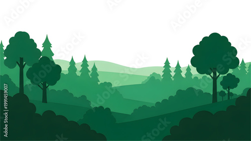 Green forest landscape with trees and hills natural scenery