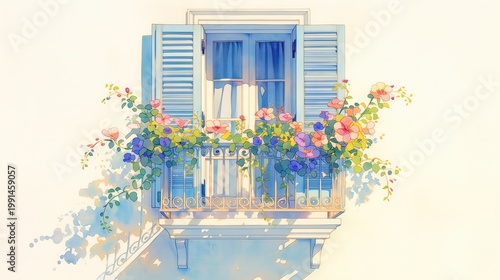 花が飾られたヨーロッパ風の窓