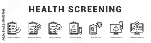 Health Screening Modern and clean web banner illustration featuring thematic icons for visual communication