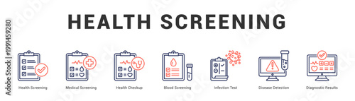 Health Screening Modern and clean web banner illustration featuring thematic icons for visual communication