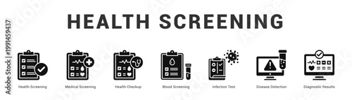 Health Screening Modern and clean web banner illustration featuring thematic icons for visual communication