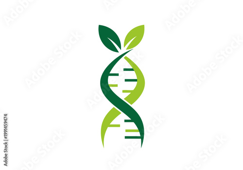 DNA Helix Integrated with Green Leaves Logo Concept, Representing Genetic Engineering, Plant Biotechnology, and Environmental Science Research
