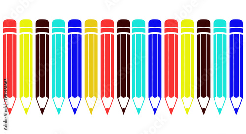 Colorful Pencils, Drawing Utensils, Art Supplies, Stationery Icons, Vector Illustration