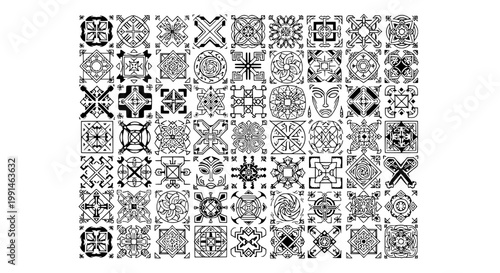 Knife tactical combat with double-edged blade icon with ornate tribal patterns for gaming and fantasy emblems