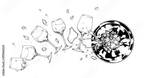 Knife tactical combat with double-edged blade, scratched metal texture, doodle style, danger icon for battle and survival concepts