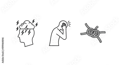 Stress anxiety and complexity represented through simple line art silhouette