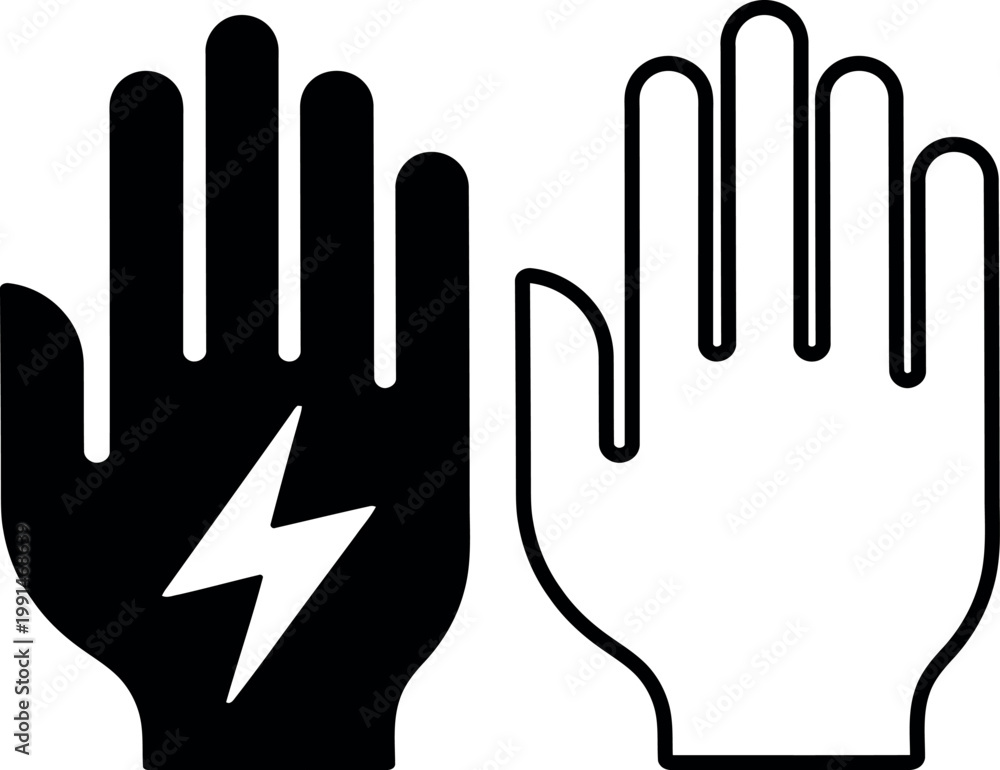 Obraz premium Contrast between an electrified and a normal hand gesture