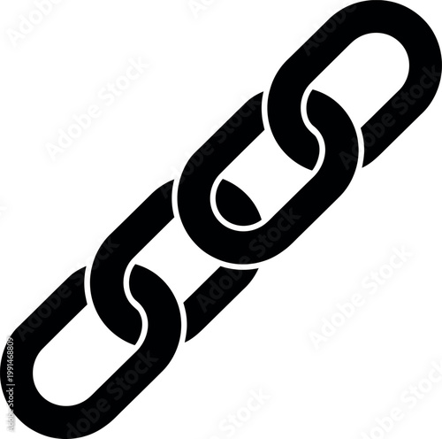 A stylized depiction of a broken chain with three interlocking links