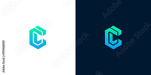 Sleek geometric letter C logo in a vibrant blue-green gradient, embodying modern digital innovation. This icon represents technology and strong corporate identity, ideal for professional branding