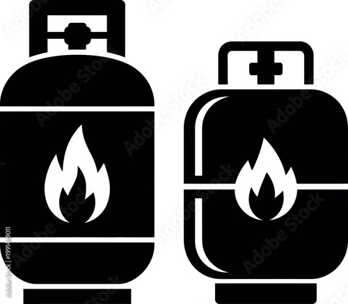 Two types of gas cylinders with flame symbols for fuel indication