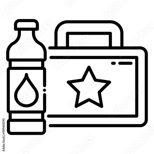 Lunchbox and Water Bottle Icon: Healthy Meal Prep Concept