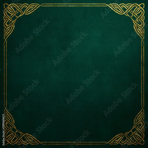 Thin Gold Celtic Knot Border Around the Edges on Deep Green Background