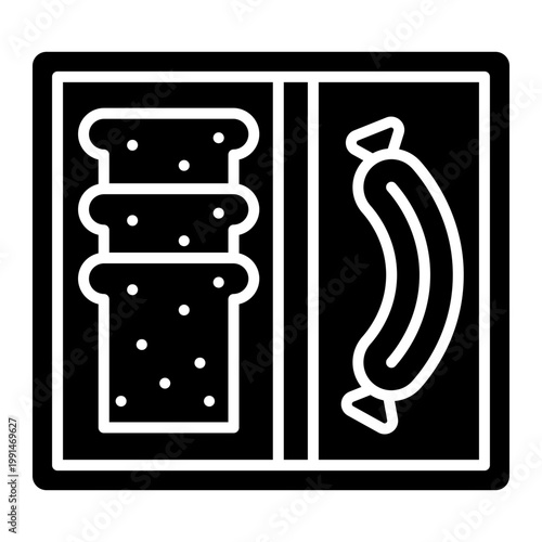 Lunchbox Icon: Food Container with Sandwich and Sausage