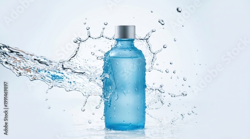 Refreshing water splash bottle photography studio setting high-speed action shot