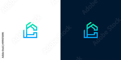 Modern architectural logo design concept of letter 'C' integrated with house outline, gradient colors