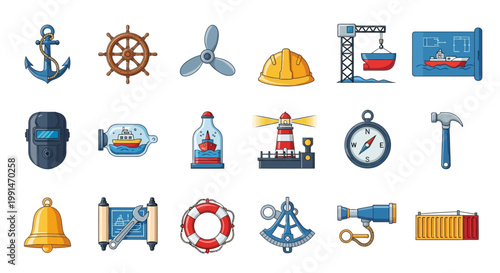 Photography Nautical Icons Set for Maritime Navigation.