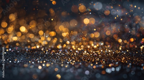 Abstract shimmering bokeh background with golden and dark sparkling particles