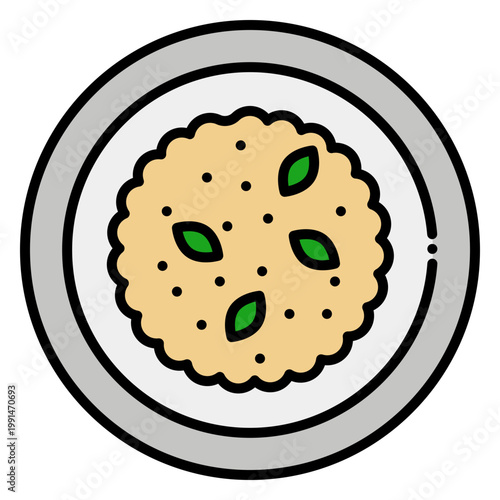 Risotto with Basil Icon: Traditional Italian Cuisine Illustration