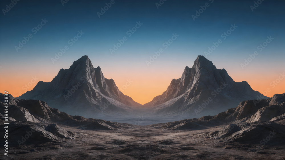 Fototapeta premium Desert landscape with twin mountains