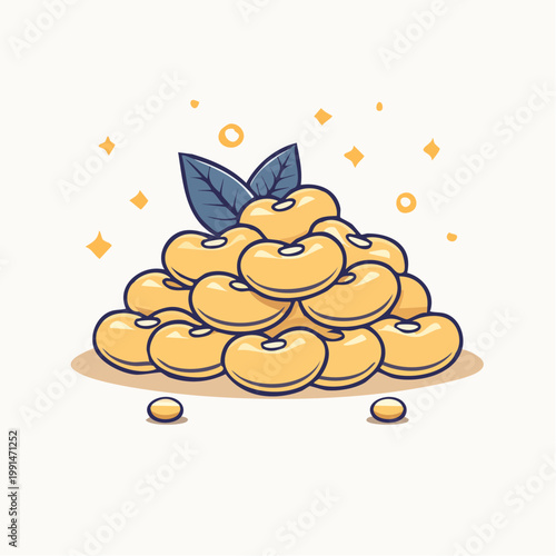 Illustration of a pile of soybeans with leaves and sparkles