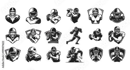 American Football Player Icons Set Sports Team Emblems and Mascots