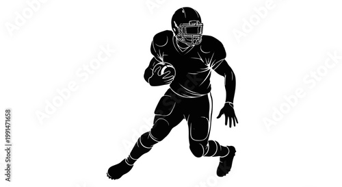 American Football Player Running with Ball Silhouette Style