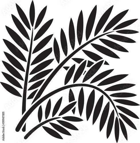 Silhouette of tropical palm leaves arranged in a decorative botanical cluster pattern