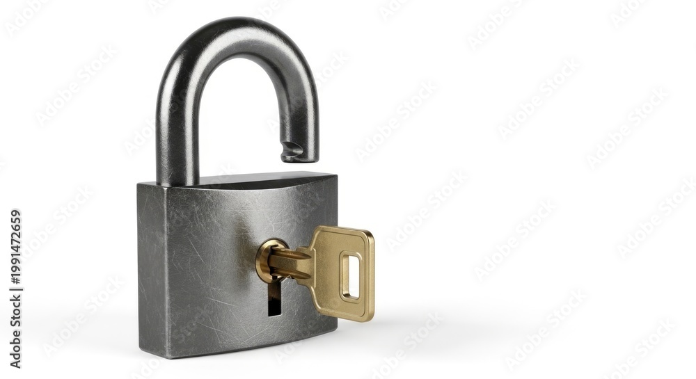 Fototapeta premium Padlock with inserted key secure.
