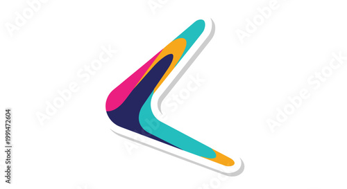 Stylized multi-colored boomerang with vibrant overlapping shapes creating a sense of motion and play for recreational and activity concepts.