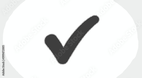 Large grey checkmark symbol centered on a textured off white circular background representing approval completion or successful validation.