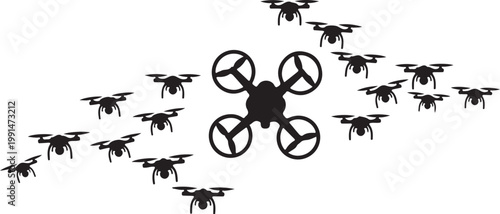 Drone, drones, flying drone, quadcopter, swarm, black, vector icons, 13 elements