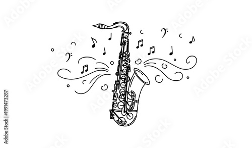 Decorative saxophone line icon music vector illustration