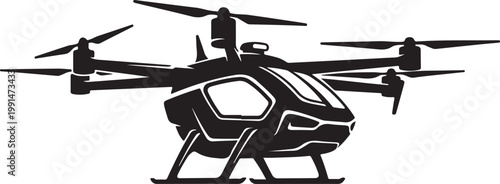 Drone, helicopter, aerial vehicle, black silhouette, vector icon, aircraft, flying machine