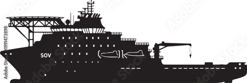 Offshore Supply Vessel, PSV ship, cargo boat, SOV silhouette, marine transport
