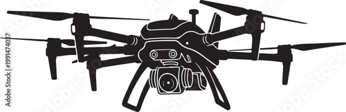 Drone, Aerial, Camera Drone, Black Vector Icon, Aviation, Robotics