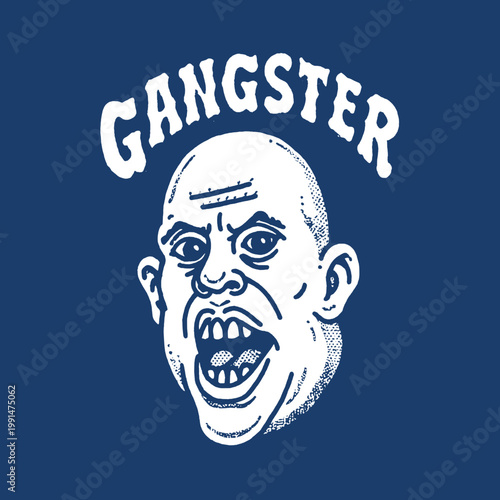 Funny gangster illustration brings vintage charm to t-shirt design with a humorous touch