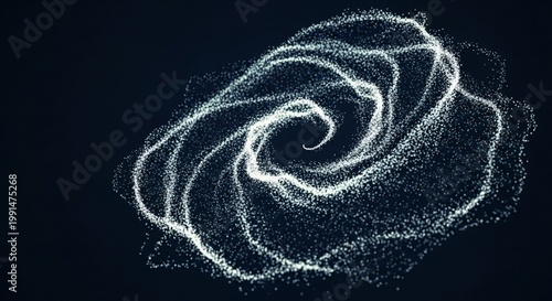 Dynamic swirl of glowing ethereal particles in deep blue and orange space background, generative AI