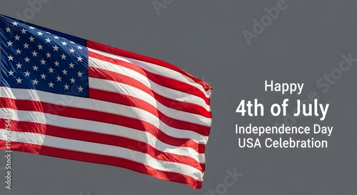 Patriotic american flag with 4th of july independence day celebration text