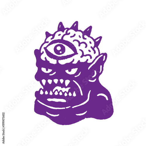 Vintage engraved illustration featuring a funny monster with a single eye and spikes perfect for unique t-shirt designs